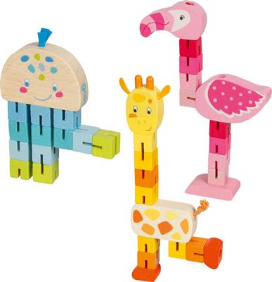 Goki | Puzzel Pocket | Giraf, Flamingo en octopus | Houten Aap