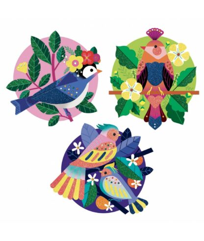 Djeco | Glitterschilderijen paradijsvogels | Houten Aap